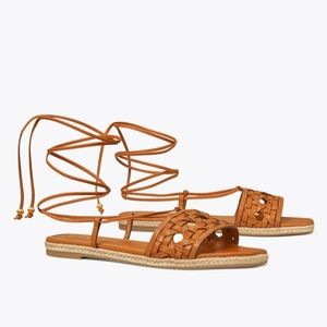 Tory Burch Basketweave Lace-Up Sandals. Brand New on original box